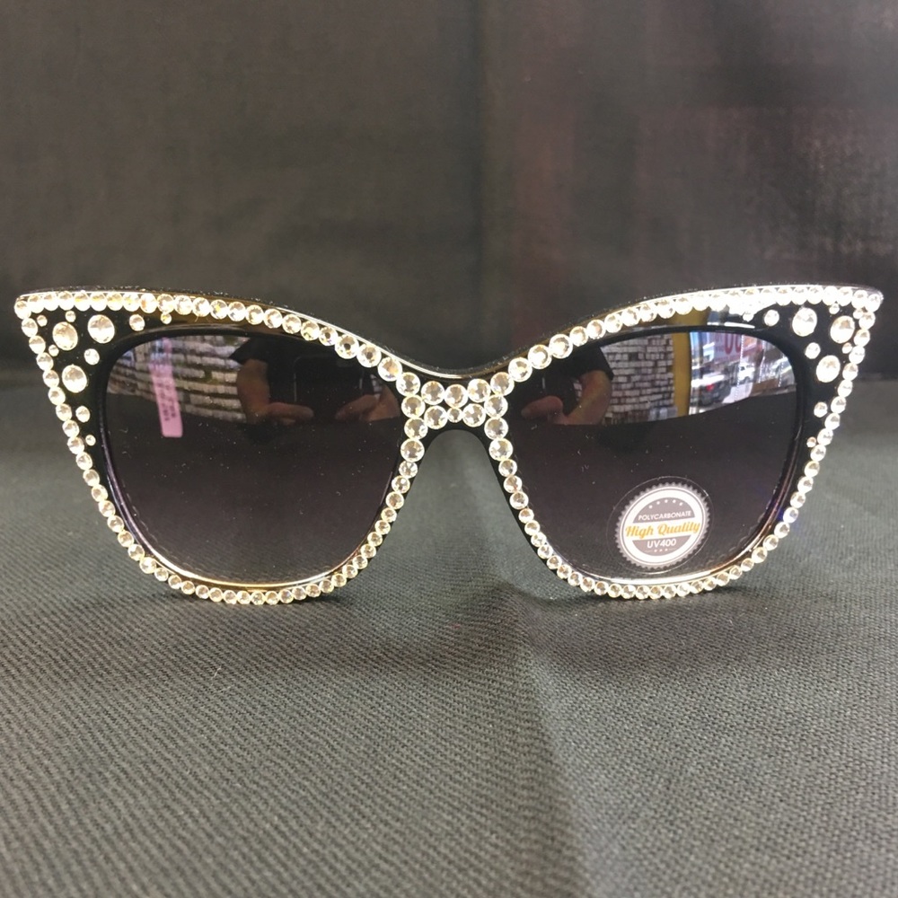 Crystal Bling Sunglasses Black Cat Eye Glasses